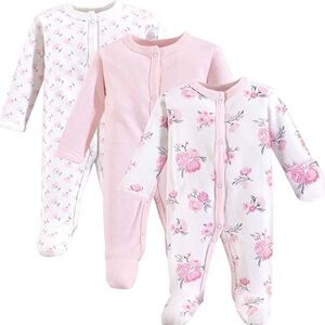 Charming Pink and Floral Baby Footies Set